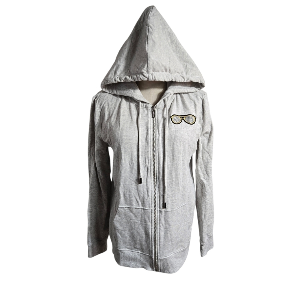 Karl Lagerfeld Gray Full Zip  Hoodie with Sunglasses Patch